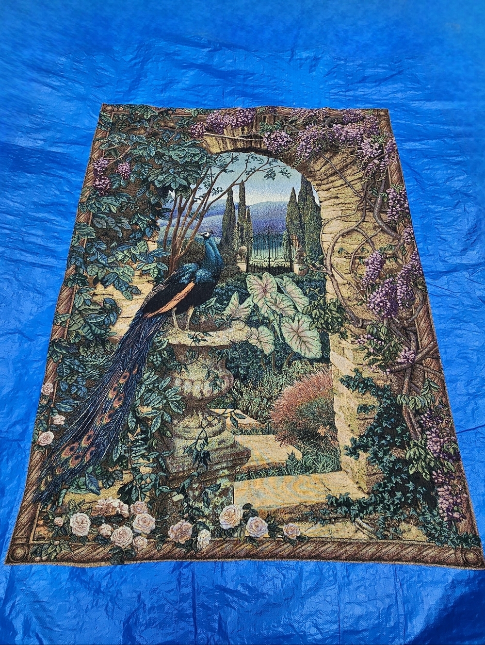 The Secret Garden Scene Peacock Woven Grande Tapestry Wall Hanging Art MWW 58x77